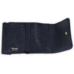 Prada Saffiano Compact Wallet Trifold Coin Purse Black Leather Gold — view 5