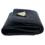 Prada Saffiano Compact Wallet Trifold Coin Purse Black Leather Gold — view 4
