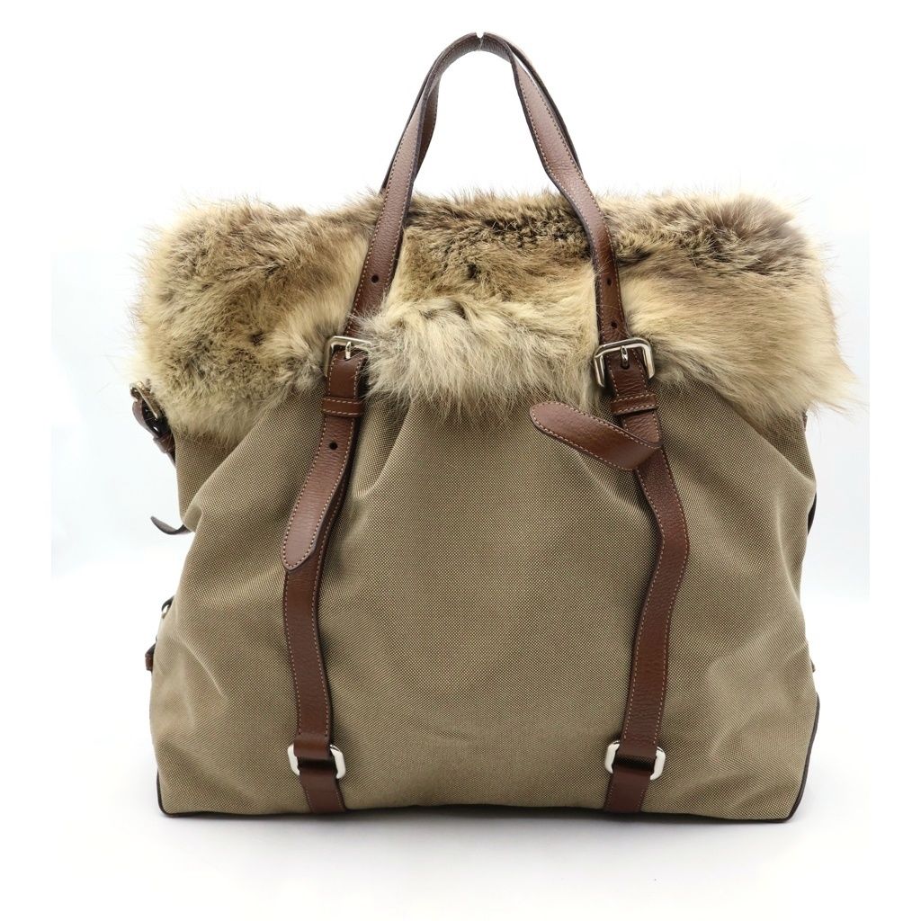 Prada Fur Logo Jacquard 2-Way Bag Khaki — view 2