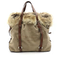 Prada Fur Logo Jacquard 2-Way Bag Khaki