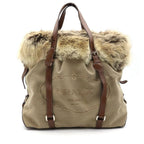 Prada Fur Logo Jacquard 2-Way Bag Khaki