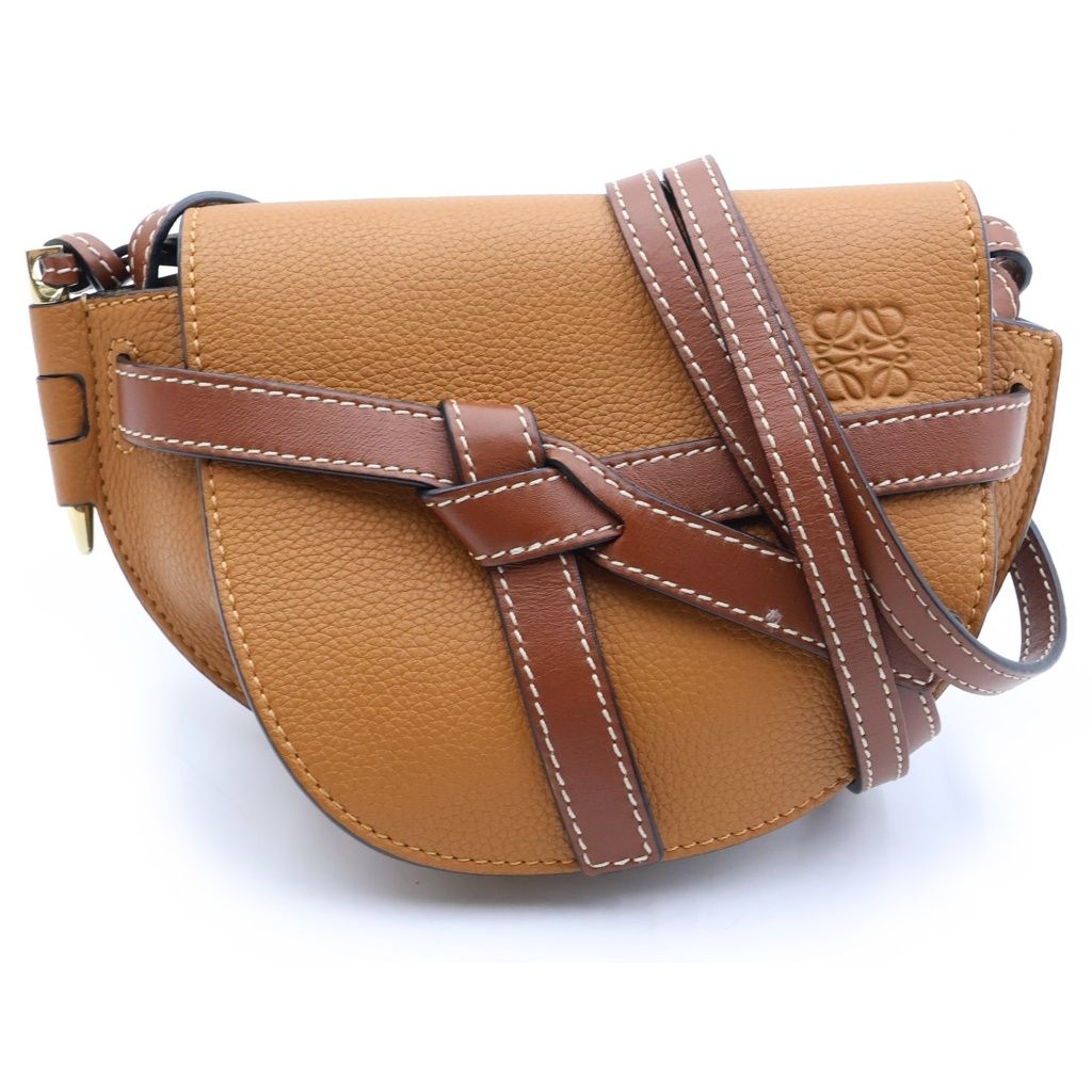 Loewe Gate Dual Mini Shoulder Bag Brown Leather Gold