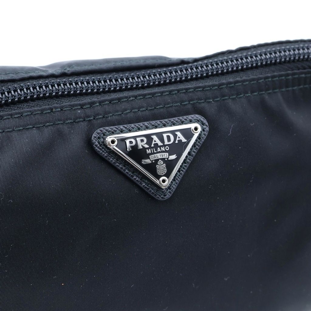 Prada Triangle Logo Tessuto Nylon Makeup Pouch Case Black Silver — view 6