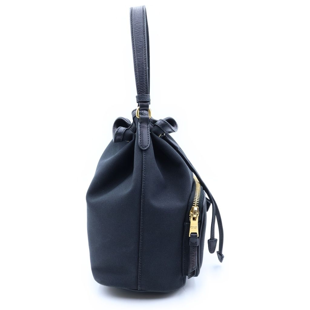 Prada Duet Ribbon Bucket Bag Black Leather Canvas Gold — view 3