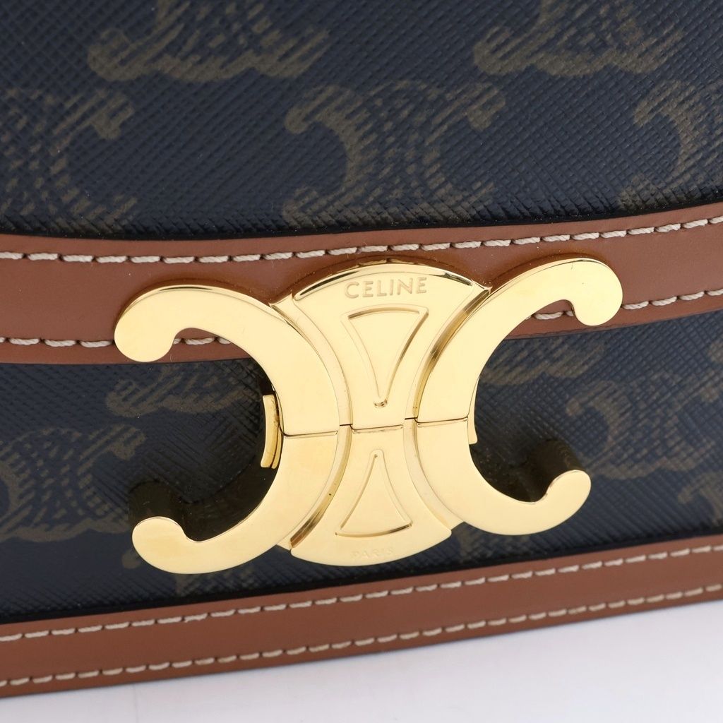 Celine Classic Triomphe Shoulder Bag Brown Leather Gold — view 7