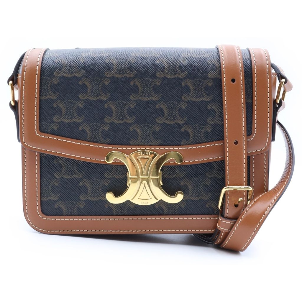 Celine Classic Triomphe Shoulder Bag Brown Leather Gold