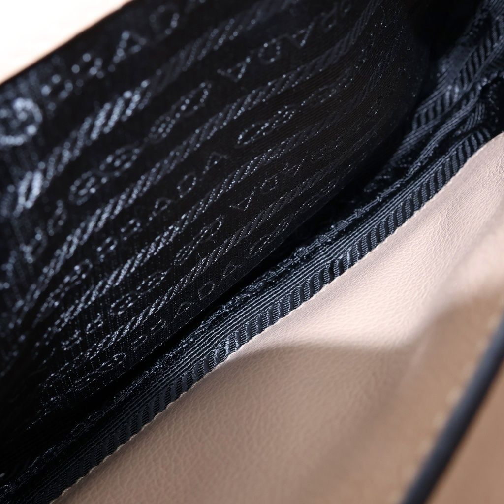 Prada Studded Shoulder Bag Beige Leather Gold — view 8