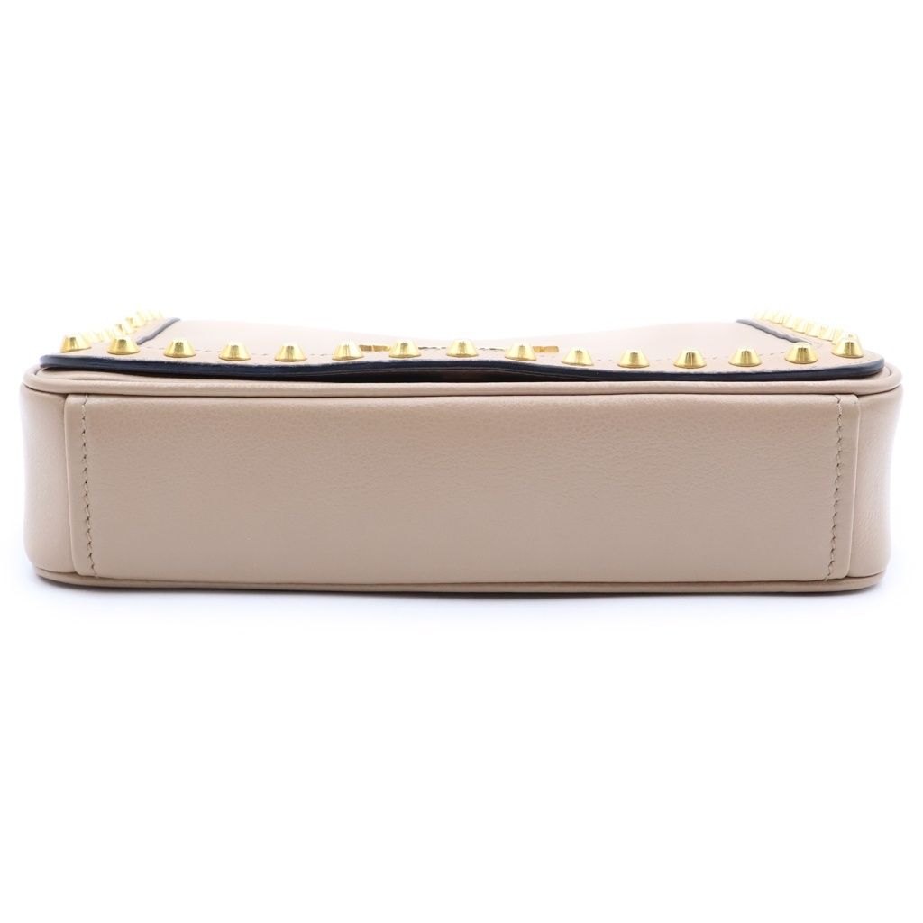 Prada Studded Shoulder Bag Beige Leather Gold — view 4