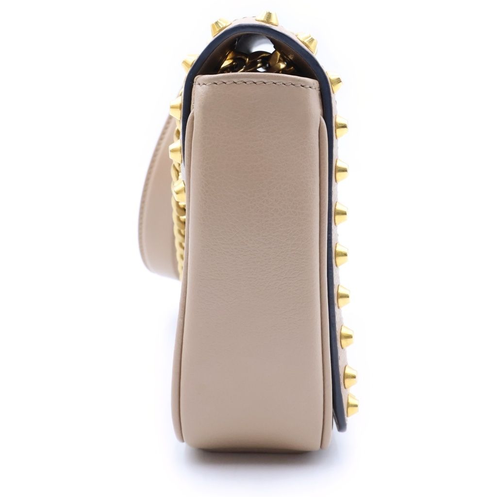 Prada Studded Shoulder Bag Beige Leather Gold — view 3