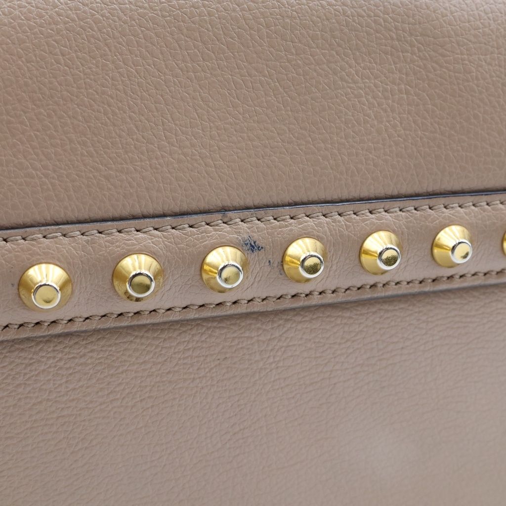 Prada Studded Shoulder Bag Beige Leather Gold — view 7