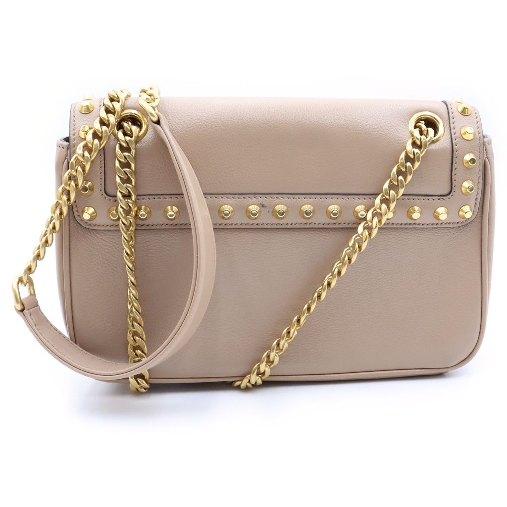 Prada Studded Shoulder Bag Beige Leather Gold — view 2
