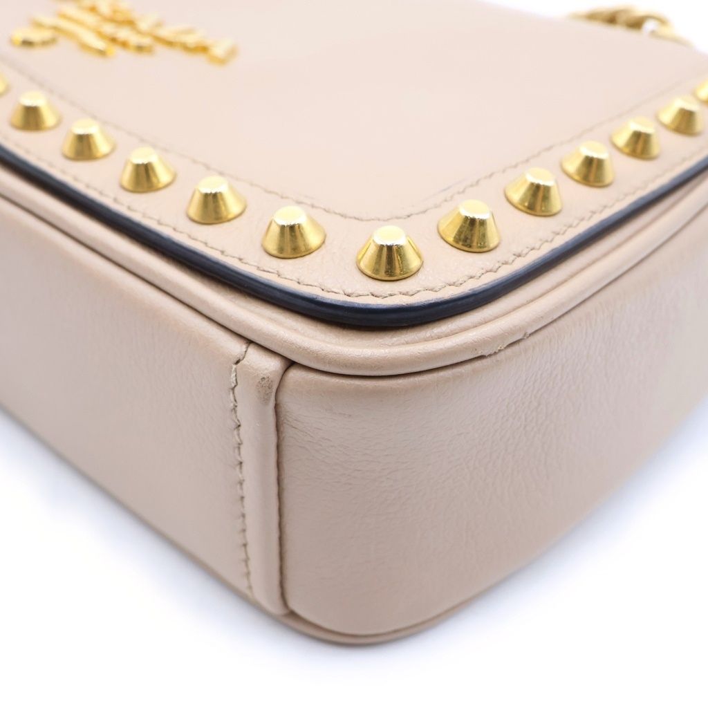 Prada Studded Shoulder Bag Beige Leather Gold — view 5