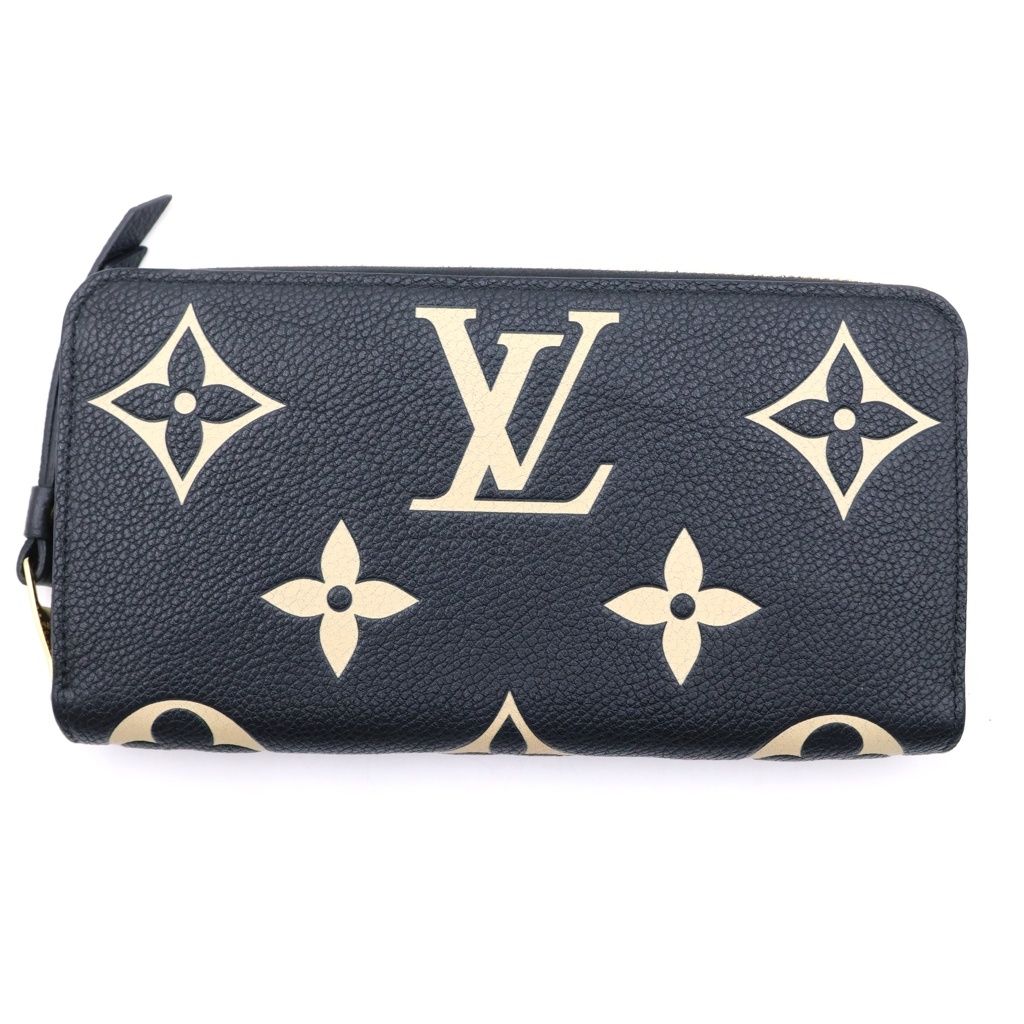 Louis Vuitton Monogram Empreinte Zippy Wallet Black Beige Leather Gold
