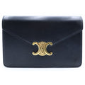 Celine Triomphe Margo Chain Shoulder Bag Black Leather Gold