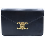 Celine Triomphe Margo Chain Shoulder Bag Black Leather Gold
