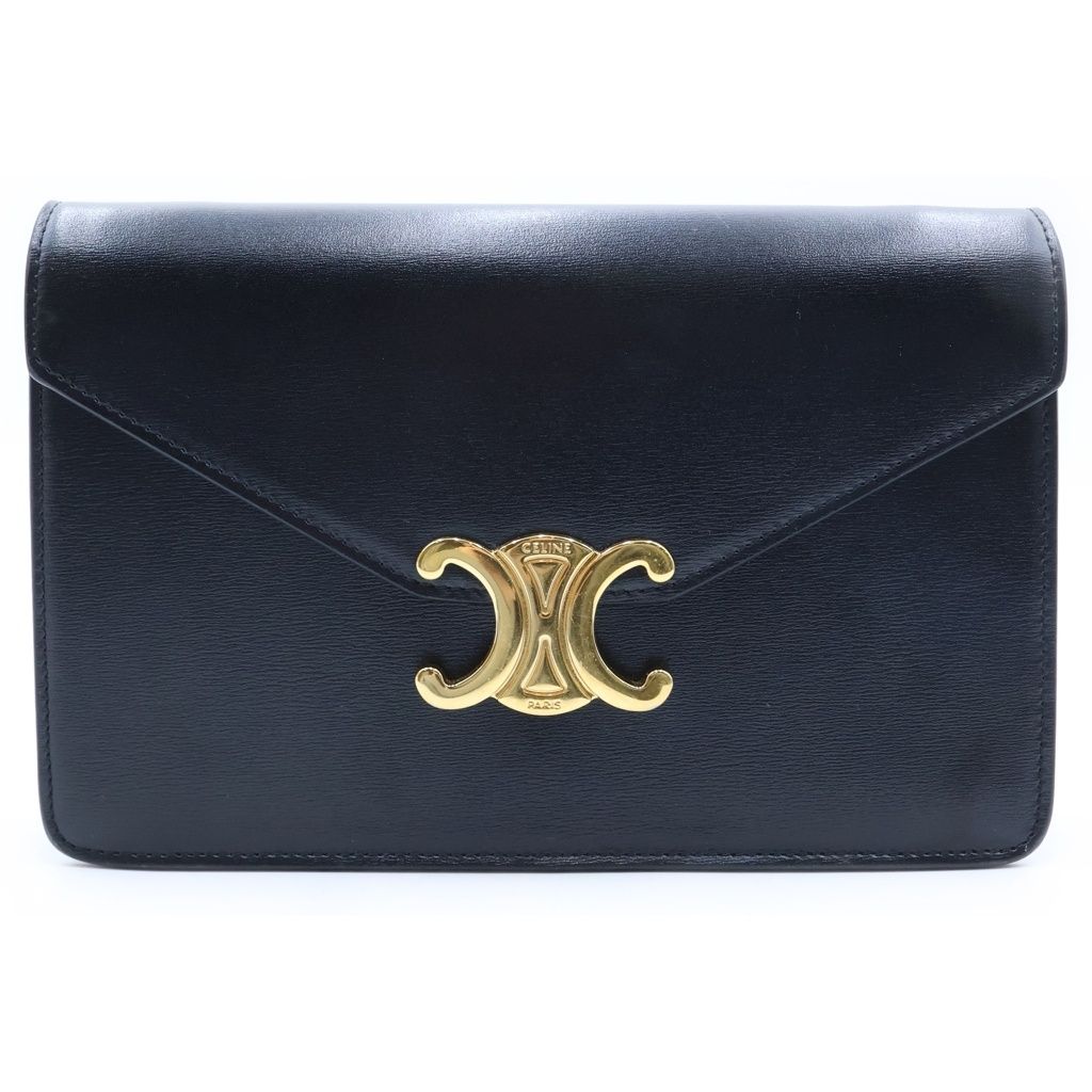 Celine Triomphe Margo Chain Shoulder Bag Black Leather Gold