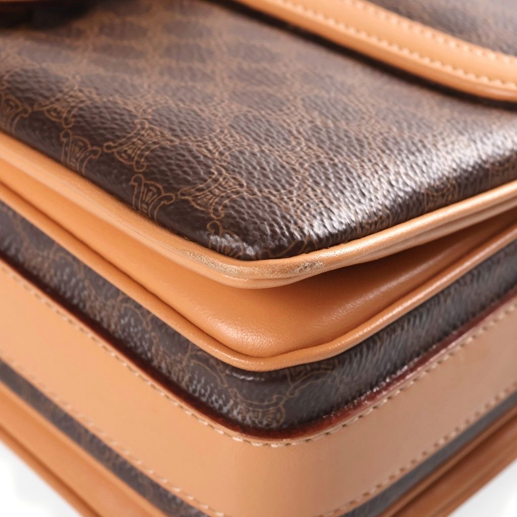 Celine Macadam Shoulder Bag Brown Leather Gold — view 5