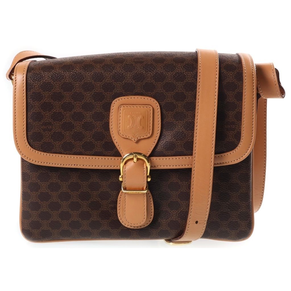 Celine Macadam Shoulder Bag Brown Leather Gold