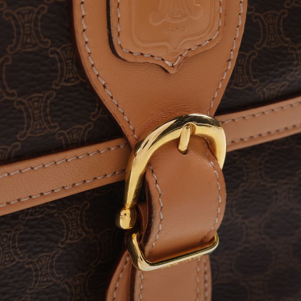 Celine Macadam Shoulder Bag Brown Leather Gold — view 6