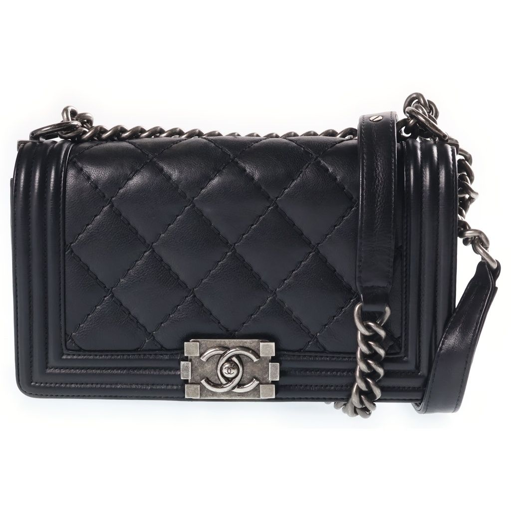 Chanel Boy 25 Chain Shoulder Bag Wild Stitch Black