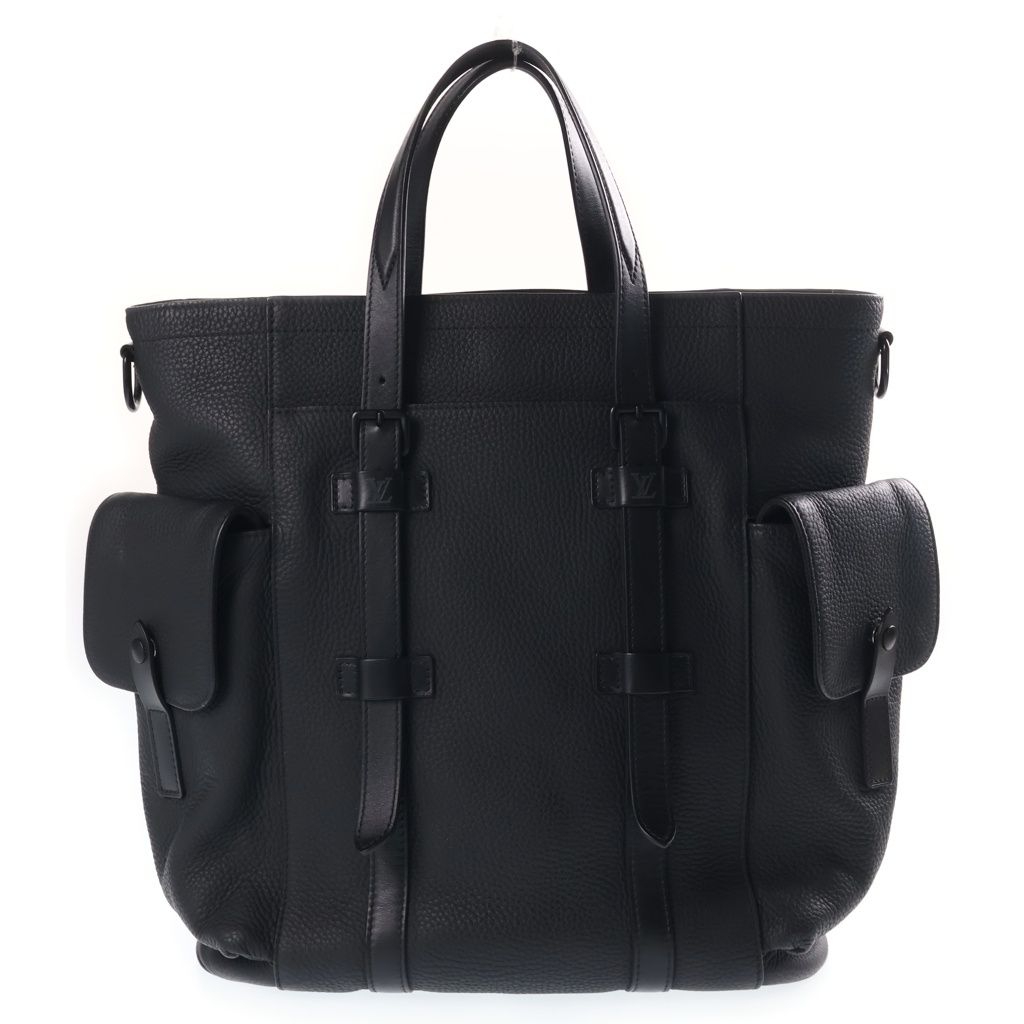 Louis Vuitton Christopher Tote Shoulder Bag Taurillon Black Strap