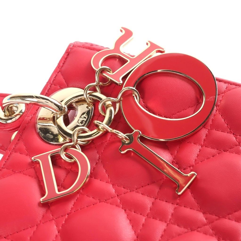 Dior My Lady Small 2-Way Shoulder Bag Red Lambskin Gold — view 7