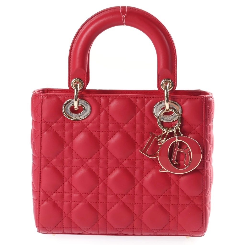 Dior My Lady Small 2-Way Shoulder Bag Red Lambskin Gold