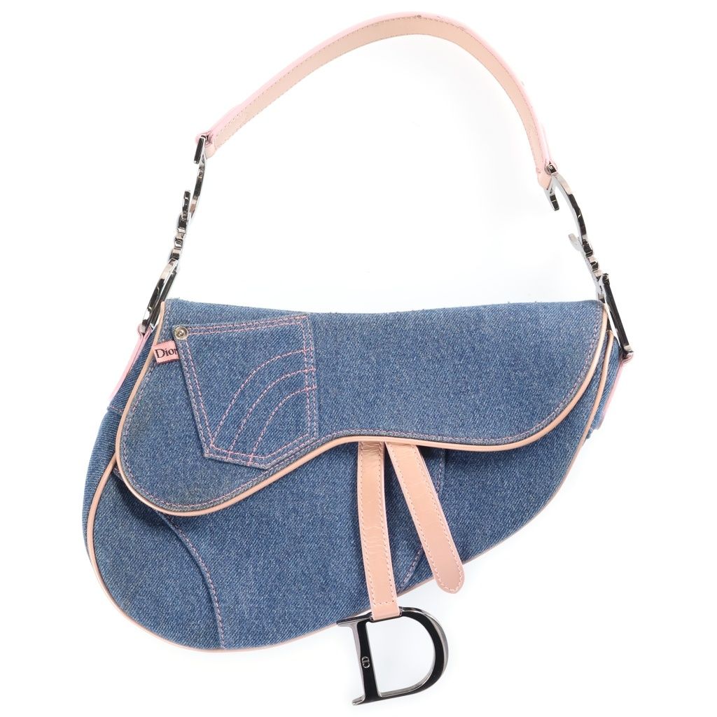 Dior Saddle Bag Denim Indigo Pink Galliano