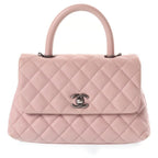 Chanel Quilted Coco Handle Chain Shoulder Bag Pink Caviar Leather 23