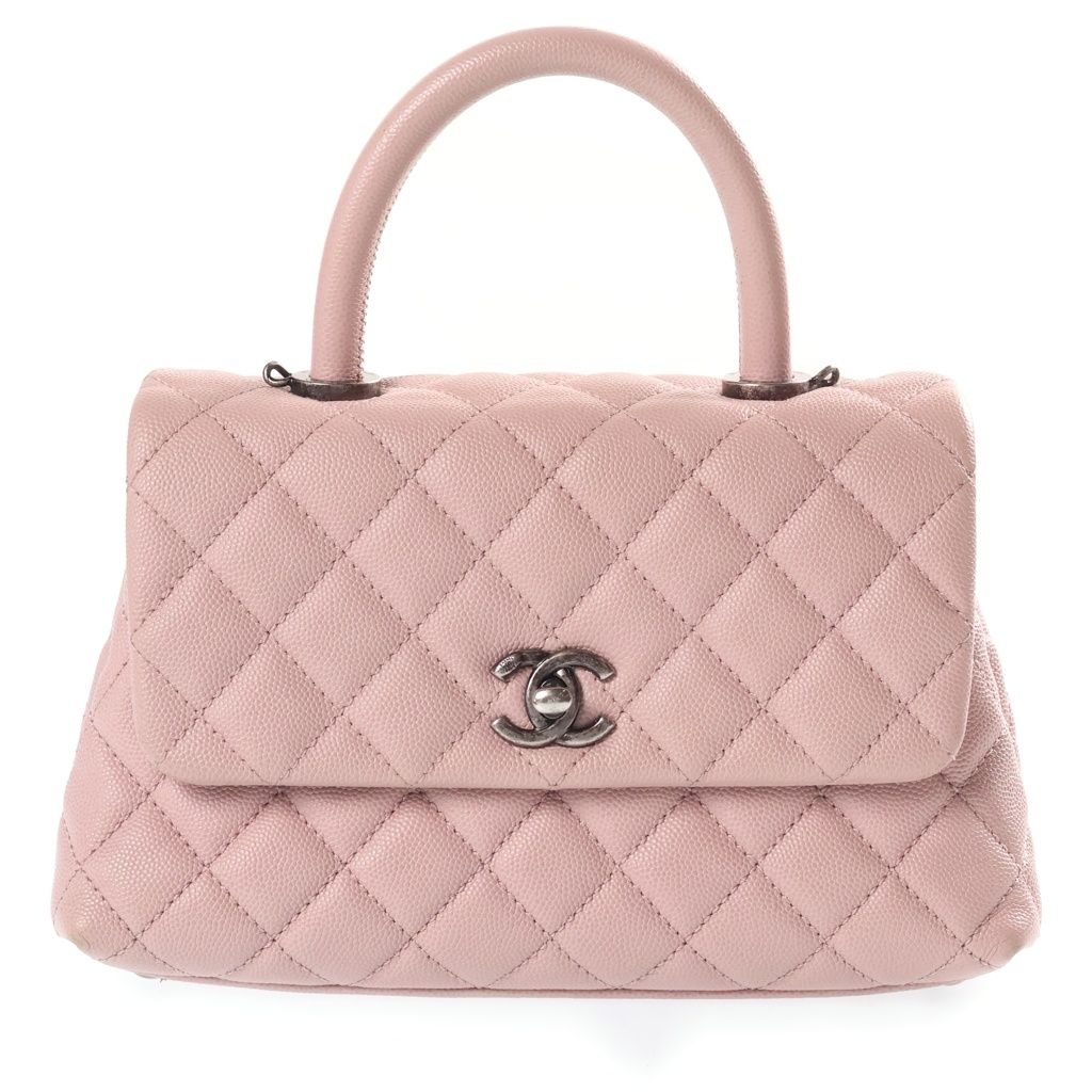 Chanel Quilted Coco Handle Chain Shoulder Bag Pink Caviar Leather 23