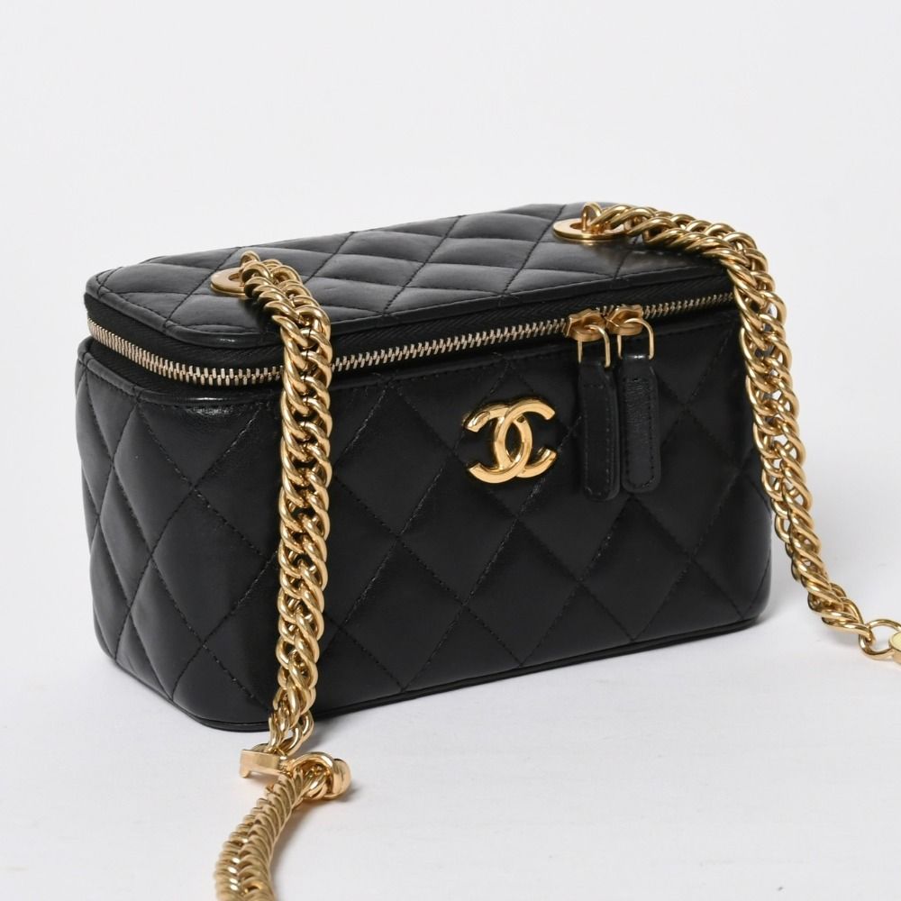 Chanel Vanity Chain Shoulder Bag Black Gold Lambskin — view 3