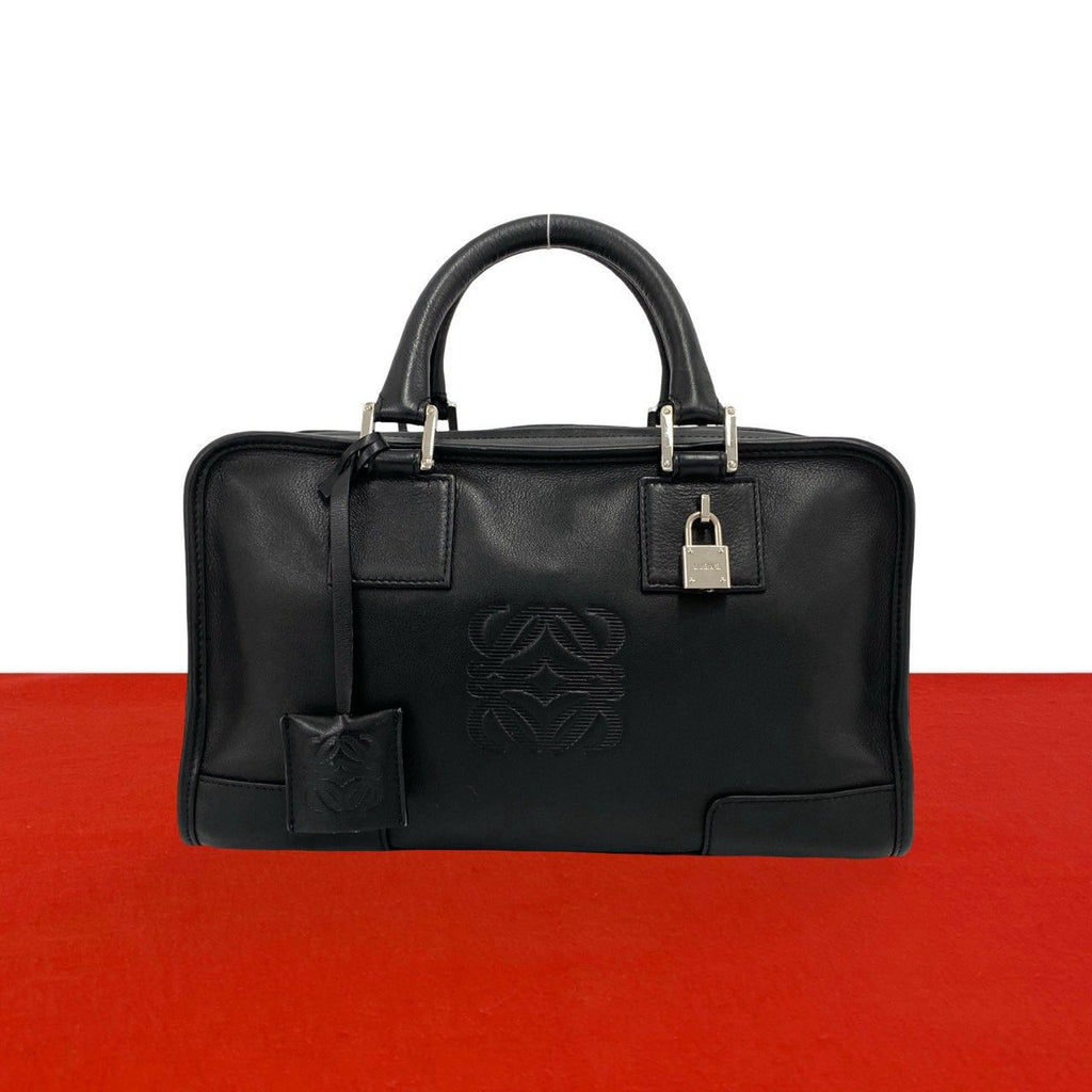 Loewe Amazona 28 Anagram Logo Leather Mini Boston Bag Black with Key