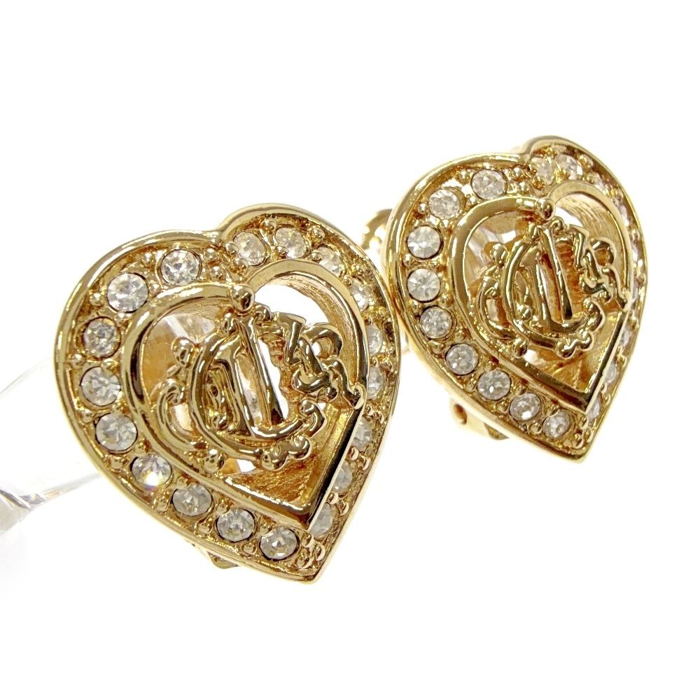 Dior Rhinestone Emblem Heart Necklace Earrings — view 8