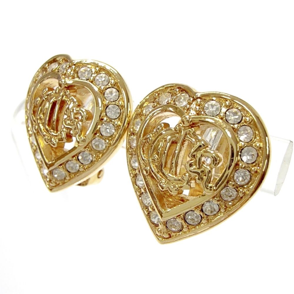 Dior Rhinestone Emblem Heart Necklace Earrings — view 7