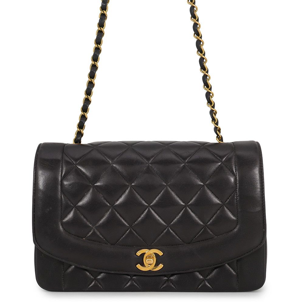 Chanel Chain Shoulder Bag Quilted 25 CC Logo Diana Lambskin Black