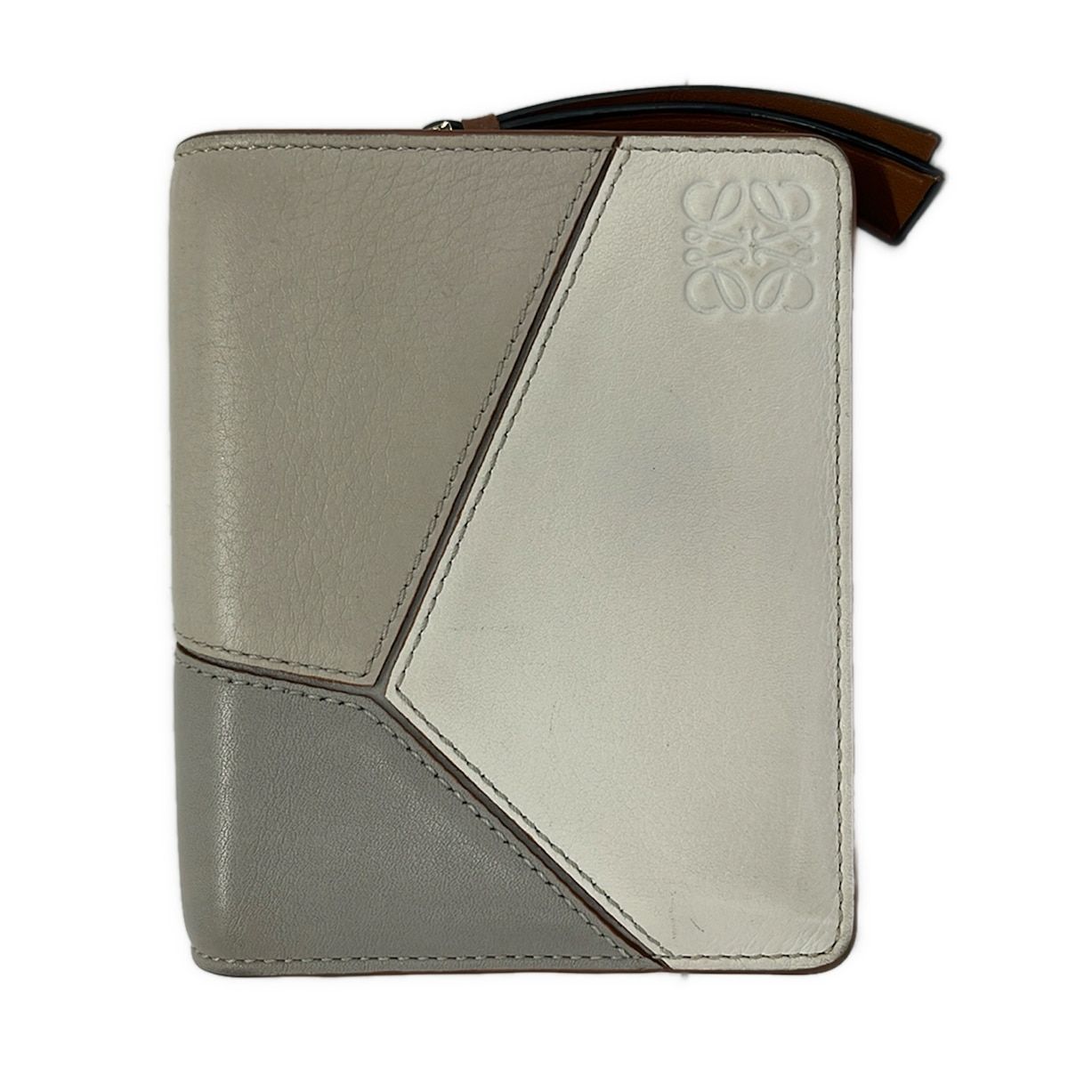 Loewe Bifold Wallet Puzzle Ivory Beige Light Gray Zip Around Leather