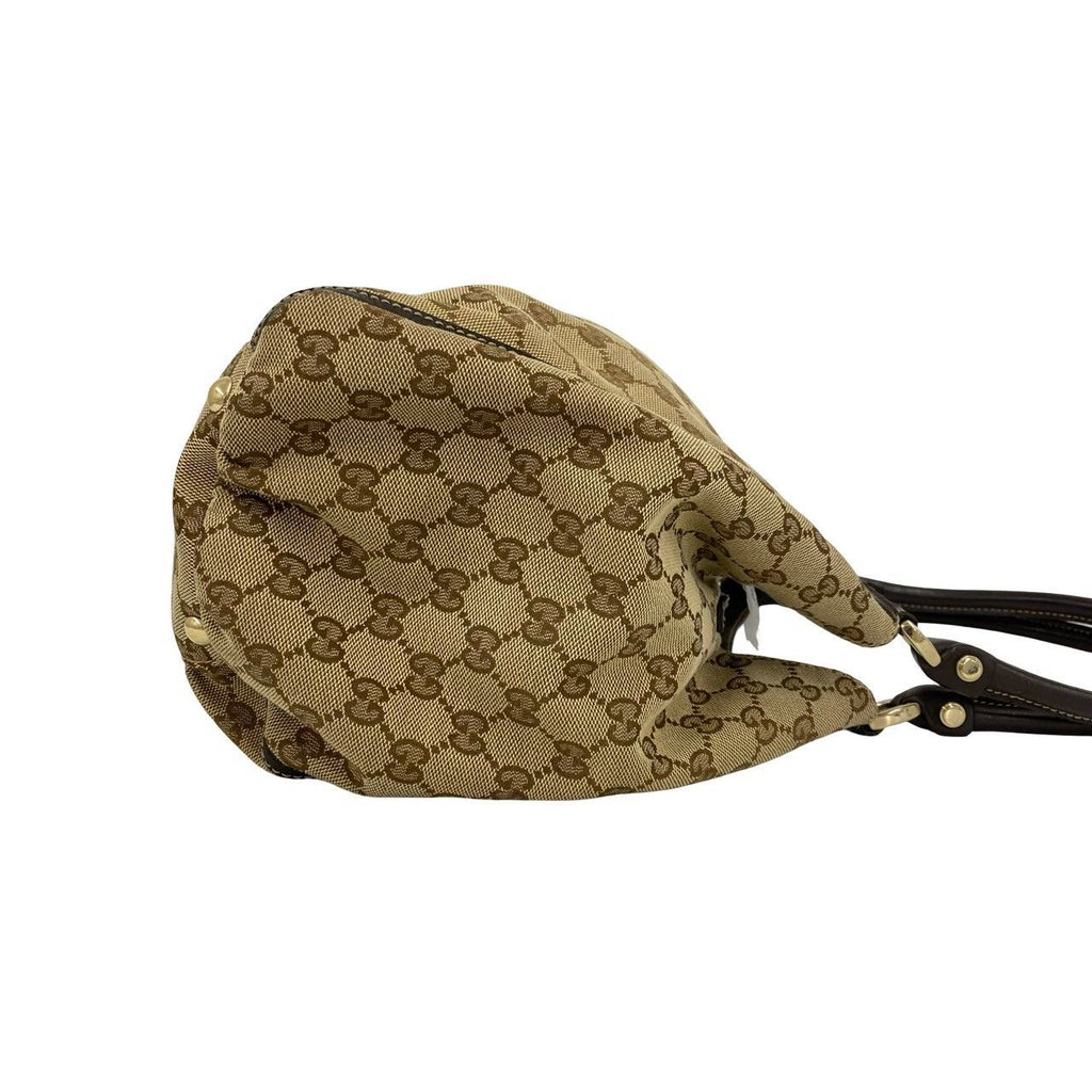 Gucci Logo GG Pattern Canvas Leather Tote Shoulder Bag Brown — view 6