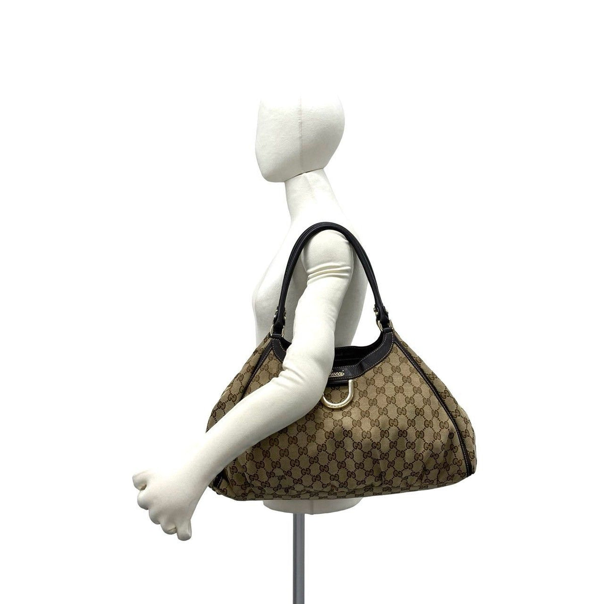 Gucci Logo GG Pattern Canvas Leather Tote Shoulder Bag Brown — view 2