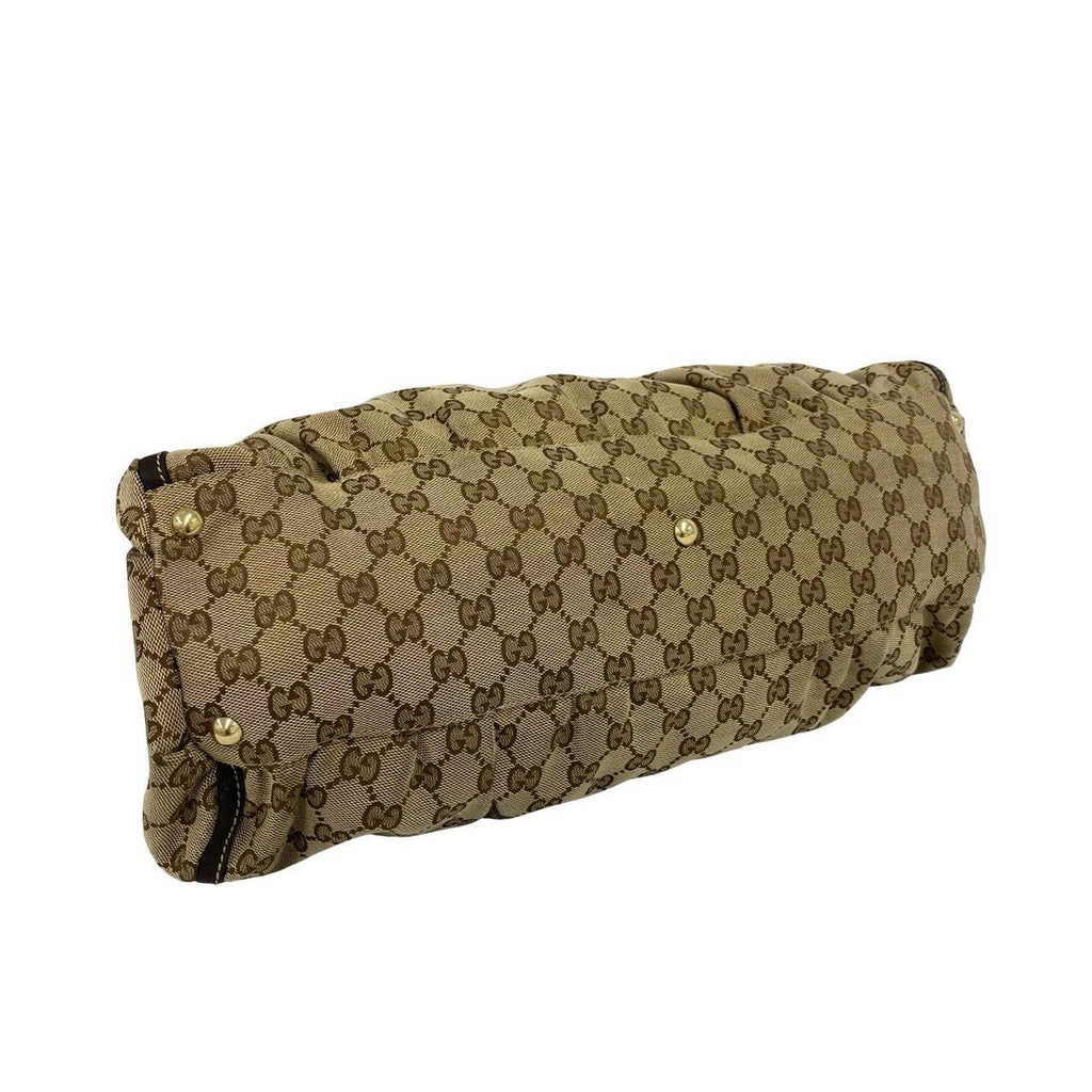 Gucci Logo GG Pattern Canvas Leather Tote Shoulder Bag Brown — view 7