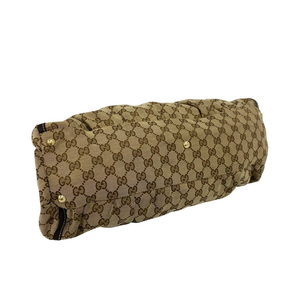 Gucci Logo GG Pattern Canvas Leather Tote Shoulder Bag Brown — view 7