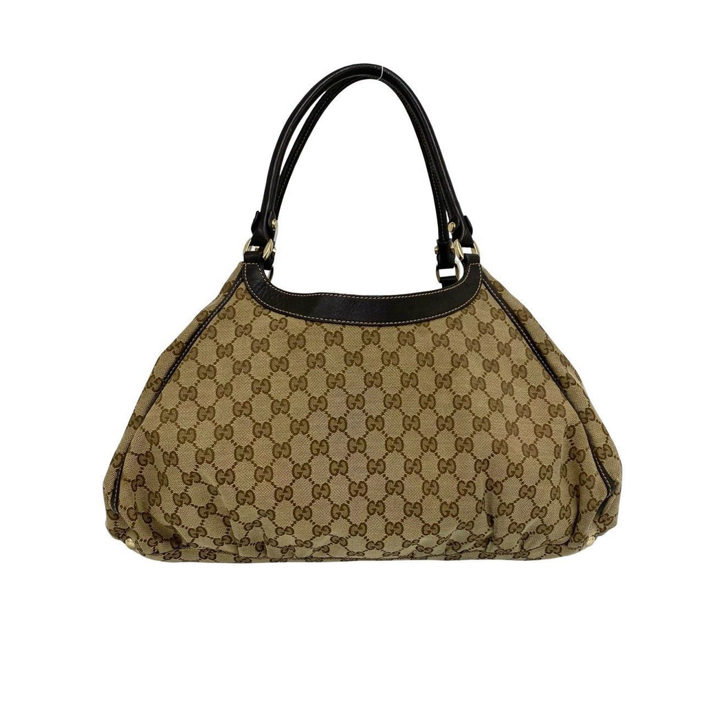 Gucci Logo GG Pattern Canvas Leather Tote Shoulder Bag Brown — view 3