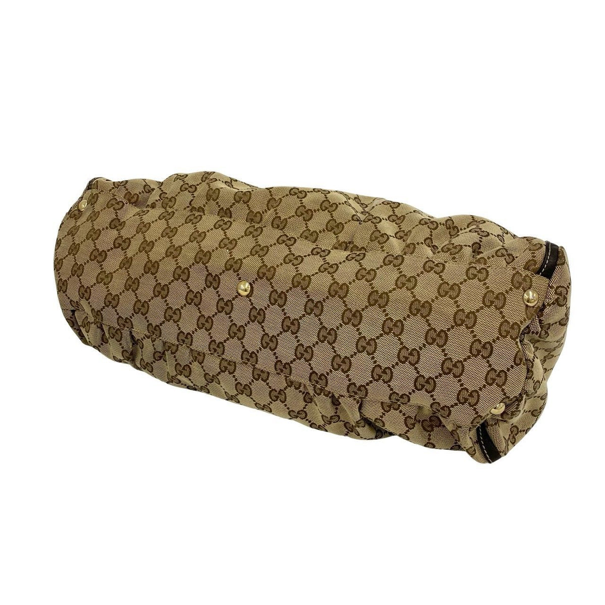 Gucci Logo GG Pattern Canvas Leather Tote Shoulder Bag Brown — view 8