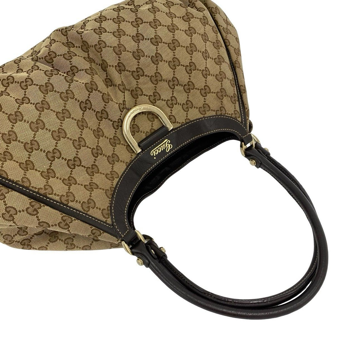 Gucci Logo GG Pattern Canvas Leather Tote Shoulder Bag Brown — view 4