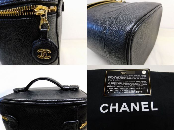 Chanel Vanity Bag Black Gold Caviar Leather CC Logo Handbag — view 6