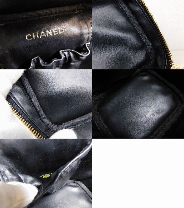 Chanel Vanity Bag Black Gold Caviar Leather CC Logo Handbag — view 5