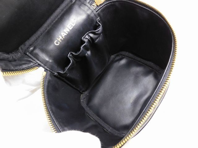 Chanel Vanity Bag Black Gold Caviar Leather CC Logo Handbag — view 4