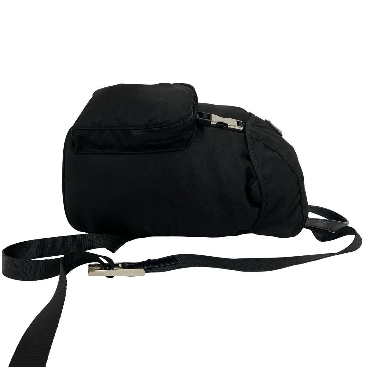 Prada Triangle Logo Tessuto Pocono Nylon Saffiano Leather Backpack Black — view 6