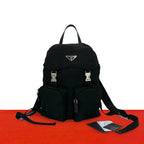 Prada Triangle Logo Tessuto Pocono Nylon Saffiano Leather Backpack Black