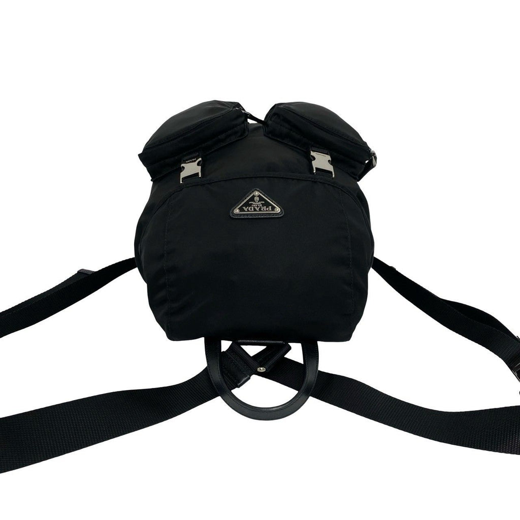 Prada Triangle Logo Tessuto Pocono Nylon Saffiano Leather Backpack Black — view 4