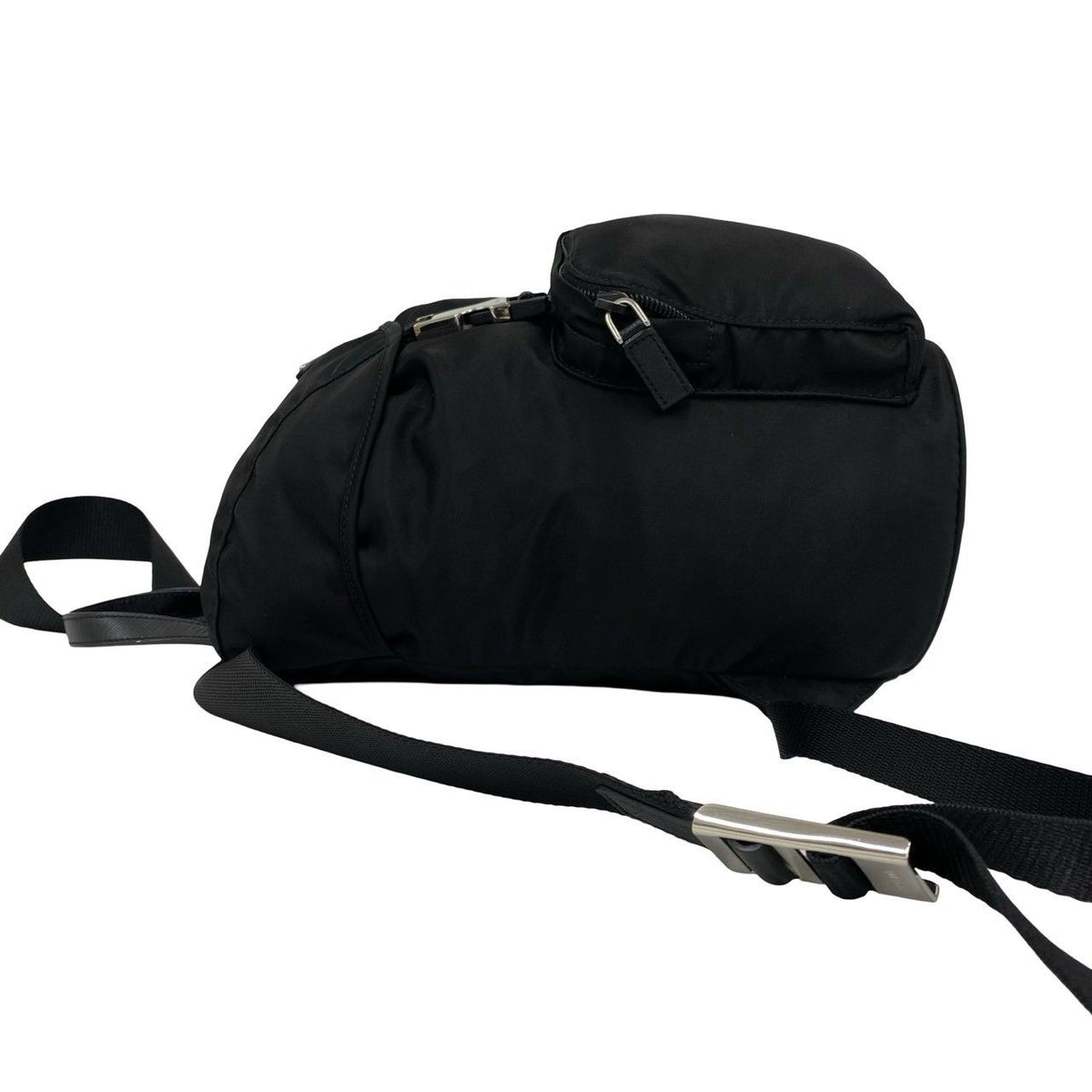 Prada Triangle Logo Tessuto Pocono Nylon Saffiano Leather Backpack Black — view 5